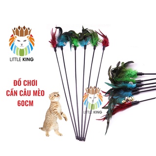 Đồ chơi Cần câu mèo cán nhựa 60cm gắn lông vũ, đồ chơi cho mèo vờn bắt, thư giãn Little King pet shop