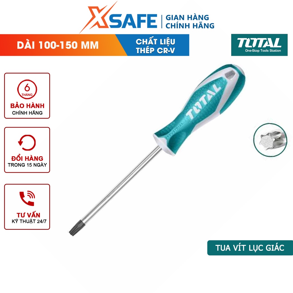 Tua vít lục giác TOTAL chất liệu thép Cr-V đuôi tròn chắc chắn, khỏe,chống gãy cong, rỉ sét - chính hãng