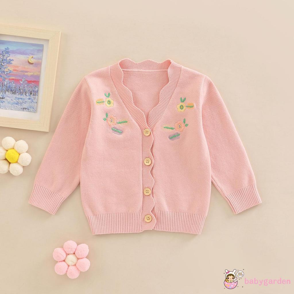 Áo Khoác Cardigan Dệt Kim Thêu Hoa Cài Một Hàng Nút Kiểu Ngọt Ngào Thời Trang Mùa Xuân Cho Bé Gái