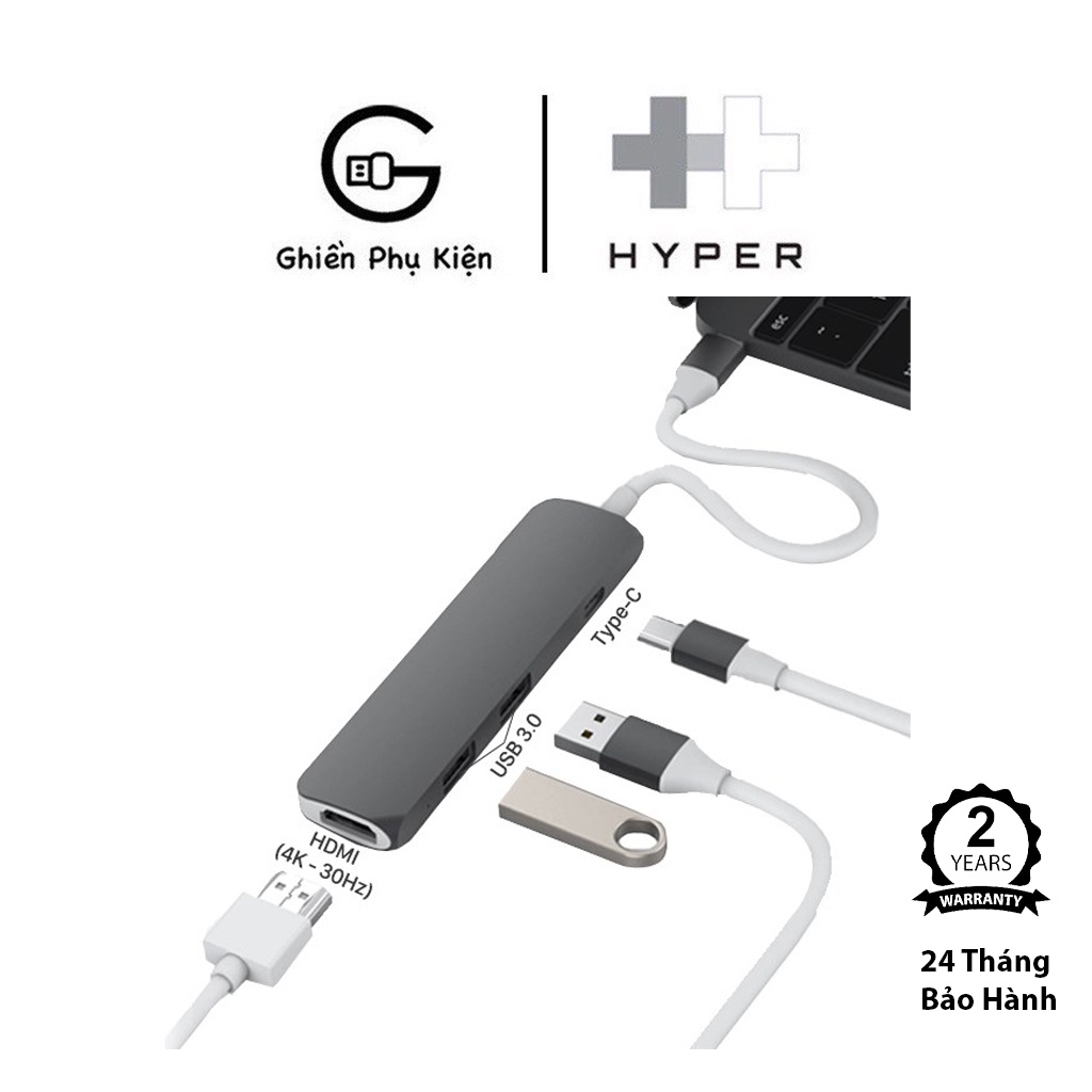 Cổng Chuyển HyperDrive 4 IN 1 4K HDMI USB-C Hub Dành Cho Macbook