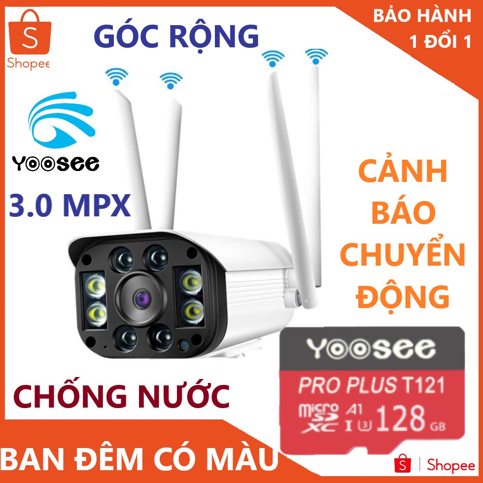 Camera Wifi Camera Yoosee ngoài trời 3.0mpx - 4 râu 1296Pixel - kèm thẻ nhớ 32g chính hãng