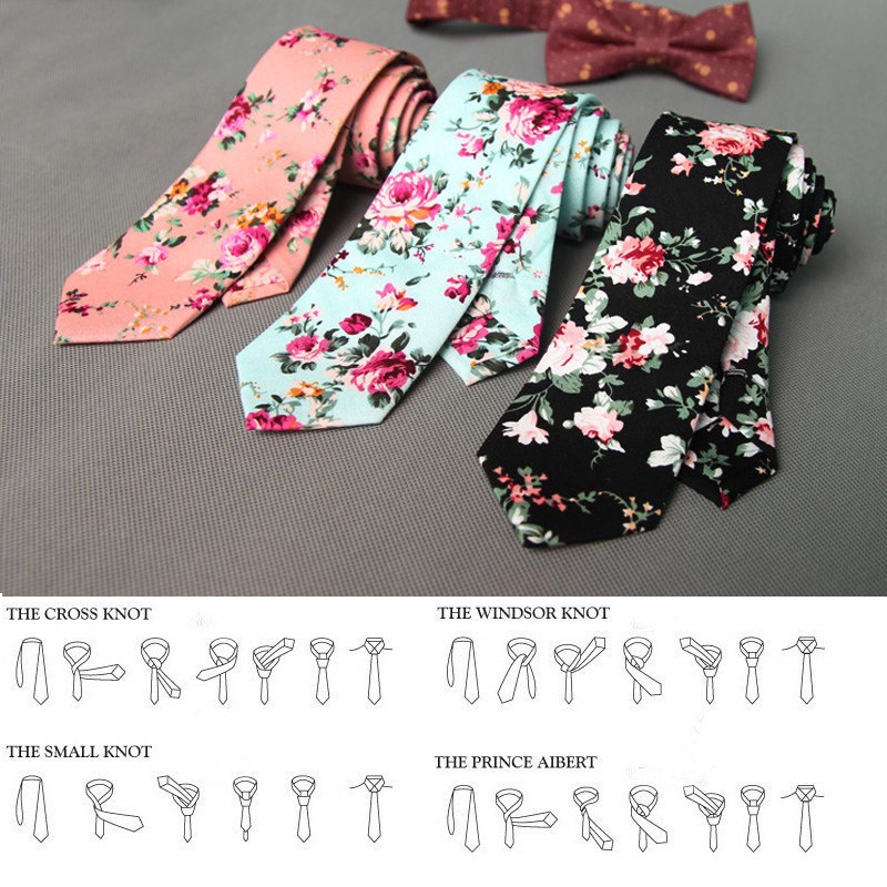 Cà Vạt Hoạ Tiết Hoa Chất Cotton Cho Nam Giới