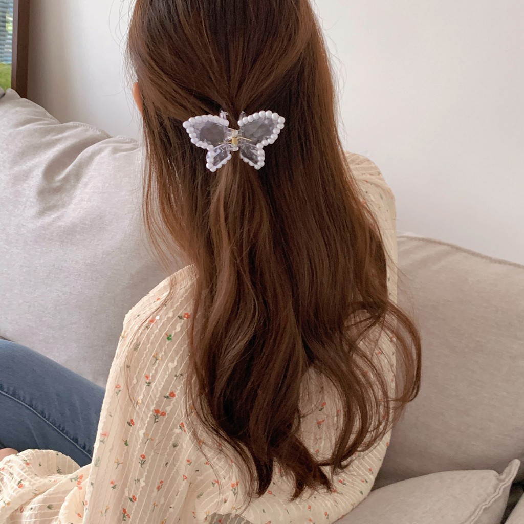 Kẹp tóc càng cua Hàn Quốc Butterfly đính hạt châu xinh xắn cho nữ