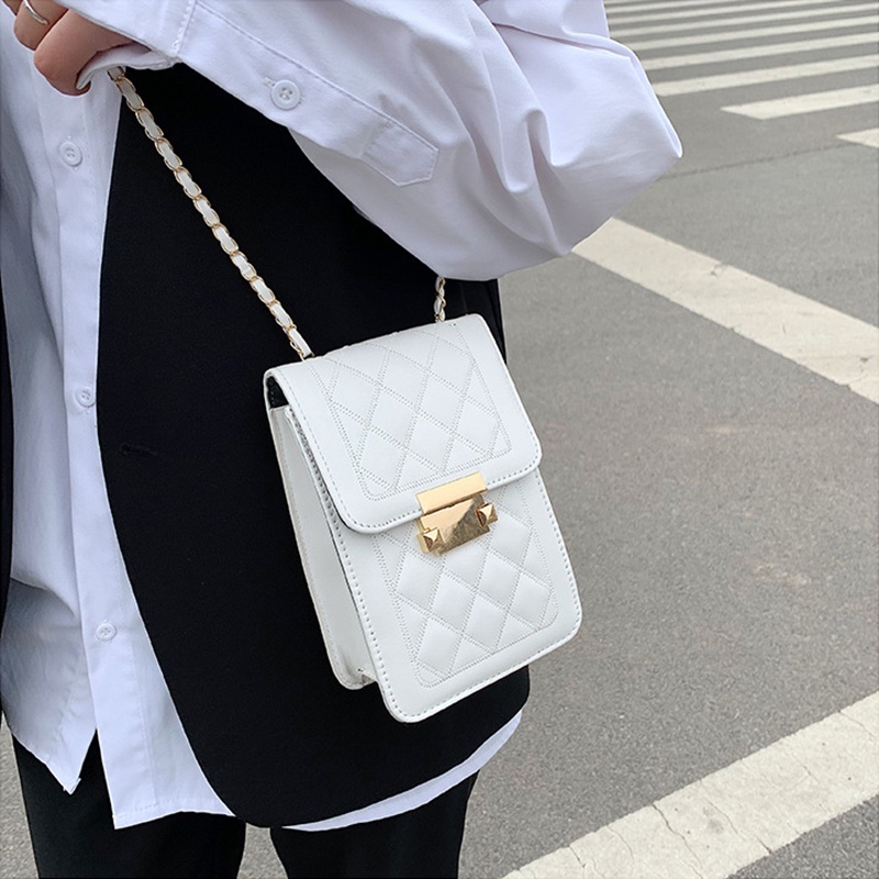 Túi IELGY dáng hộp vuông nhỏ đựng điện thoại di động phối dây xích đeo vai thời trang cho nữ