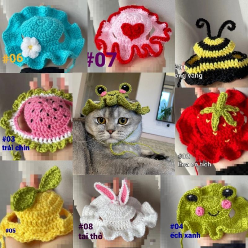 Mũ/nón len cho chó mèo, mũ len cho chó mèo, mũ len handmade cho chó mèo. nón cho chó , nón cho mèo