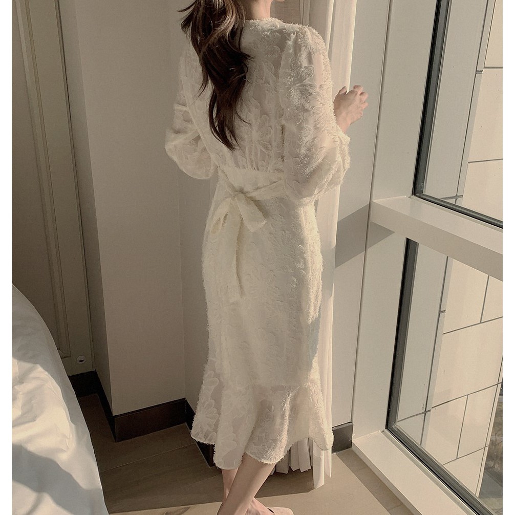 Đầm Midi Cổ Chữ V Màu Trơn Hợp Thời Trang 39379