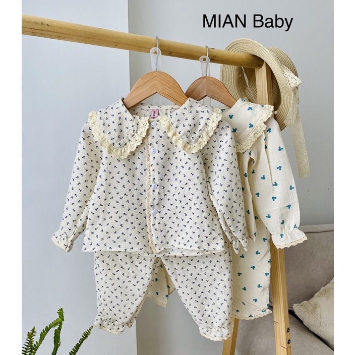 Bộ pijama dài tay cho bé,Pijama hoa nhí mặc nhà cho bé gái MIAN Baby