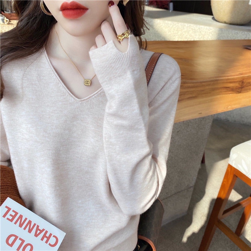 Áo Dệt Kim Mỏng Tay Dài Cổ Chữ v Thời Trang Xuân Thu Phong Cách Mới Cho Nữ
