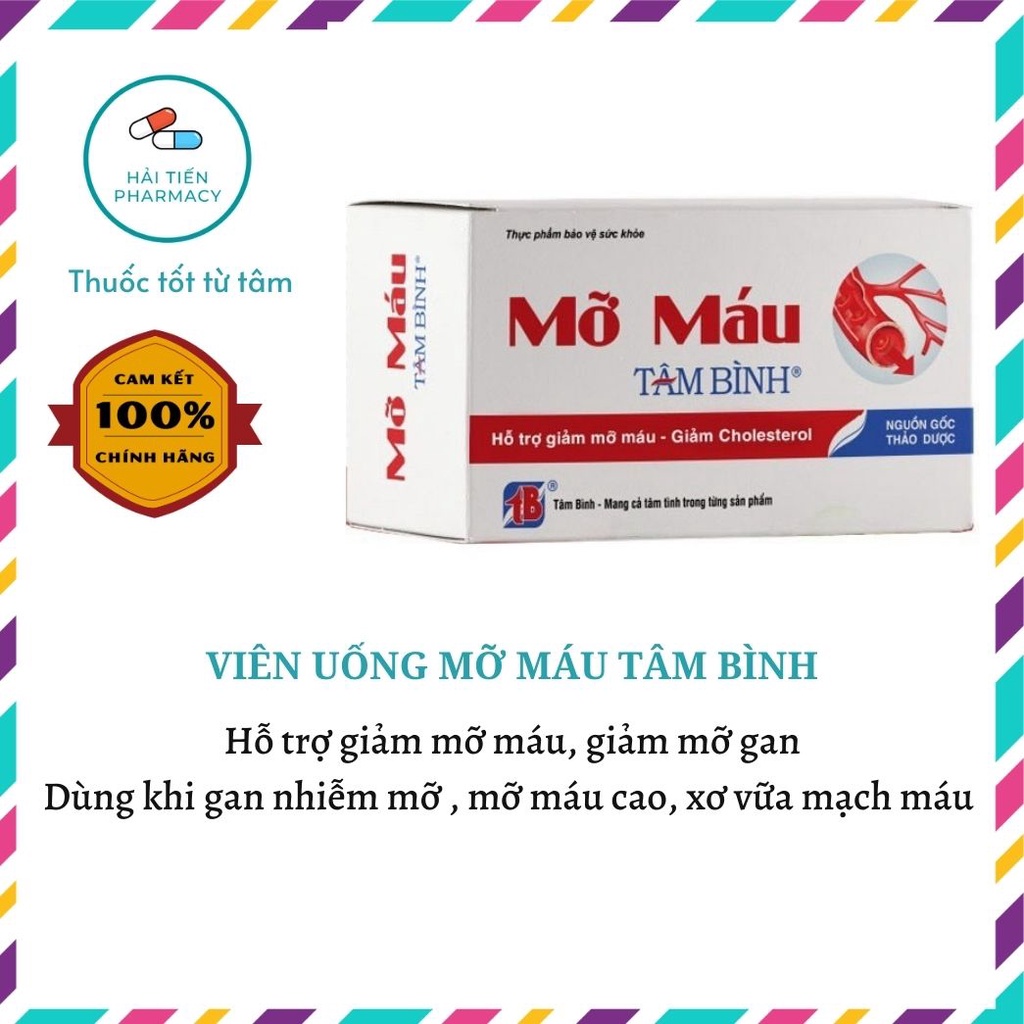 Viên uống mỡ máu Tâm Bình hộp 60 viên, hỗ trợ giảm mỡ máu mỡ gan