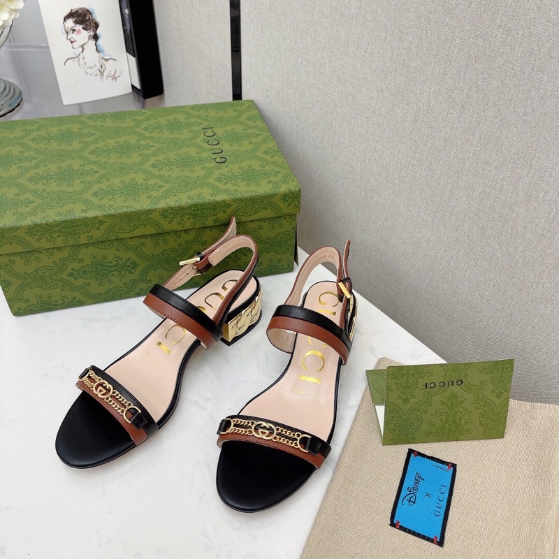 Sandal cao gót 4cm cho nữ thương hiệu Gucci GG/GC da thật cao cấp mẫu mới 2021