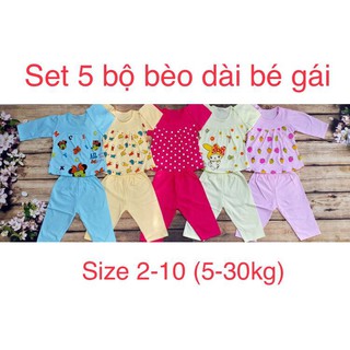 Set 5 bộ bèo dài cotton cho bé gái