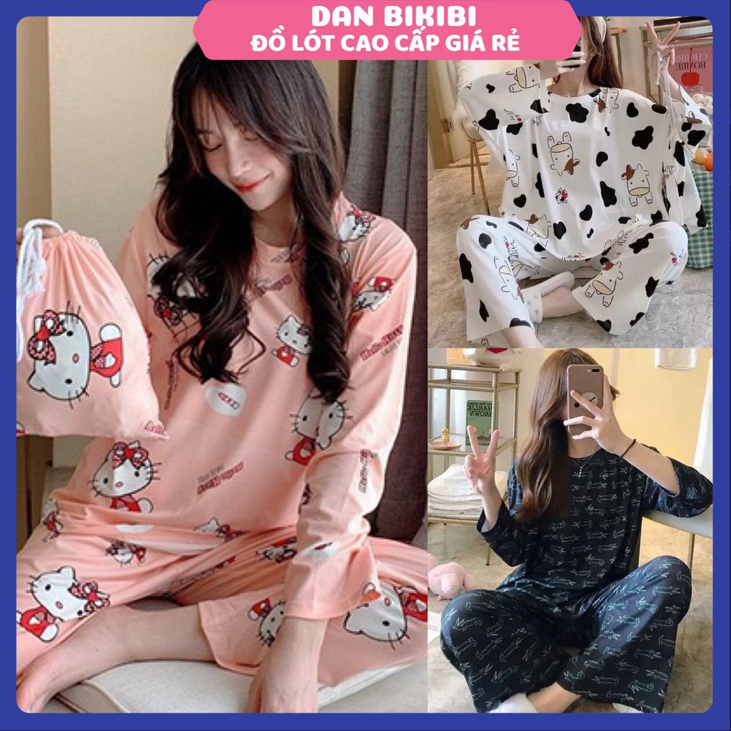 Đồ Bộ Nữ ❤️FREESHIP❤️ Đồ Ngủ Nữ pyjama dài tay phối hình họa tiết - Quần Áo Ngủ trẻ trung đáng yêu mã QA08
