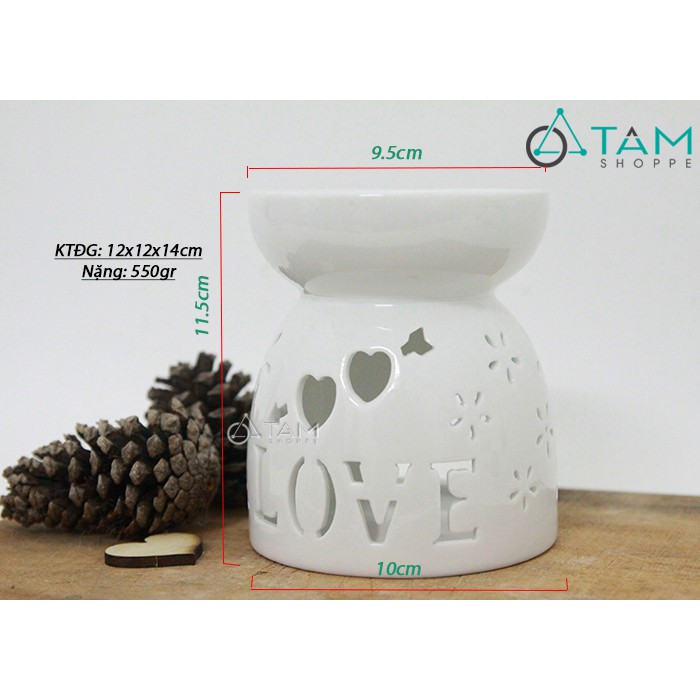 Đèn đốt tinh dầu bằng nến Gốm trắng chữ LOVE cao 12cm số 16