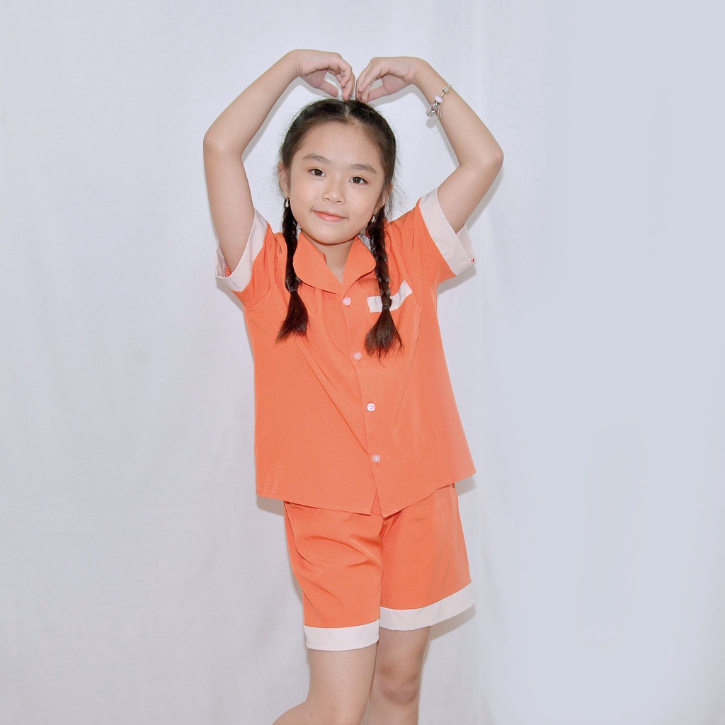 Bộ đồ ngủ pijama bé gáÍ MÀU CAM PHA CỔ - Vải lụa mềm mại, màu sắc tươi mới, mang lại cho bé cảm giác cực kỳ dễ chịu