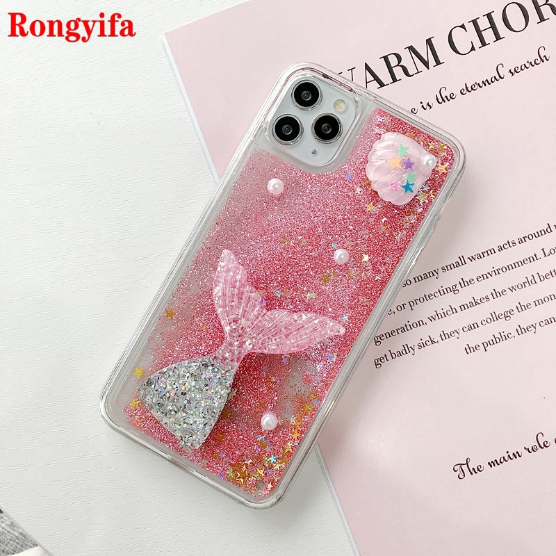 Samsung Galaxy S10 5G S10e S10+ S9+ S8+ S9 Plus Phone Case Mermaid Quicksand Liquid Pearl Shell Glitter Bling TPU Case Cover