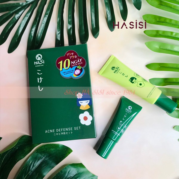 Set Hỗ Trợ Giảm Mụn Gồm Gel Rửa Mặt &amp; Serum HASI KOKESHI PUREDOLL ANTI - ACNE SET 30ml x 10ml