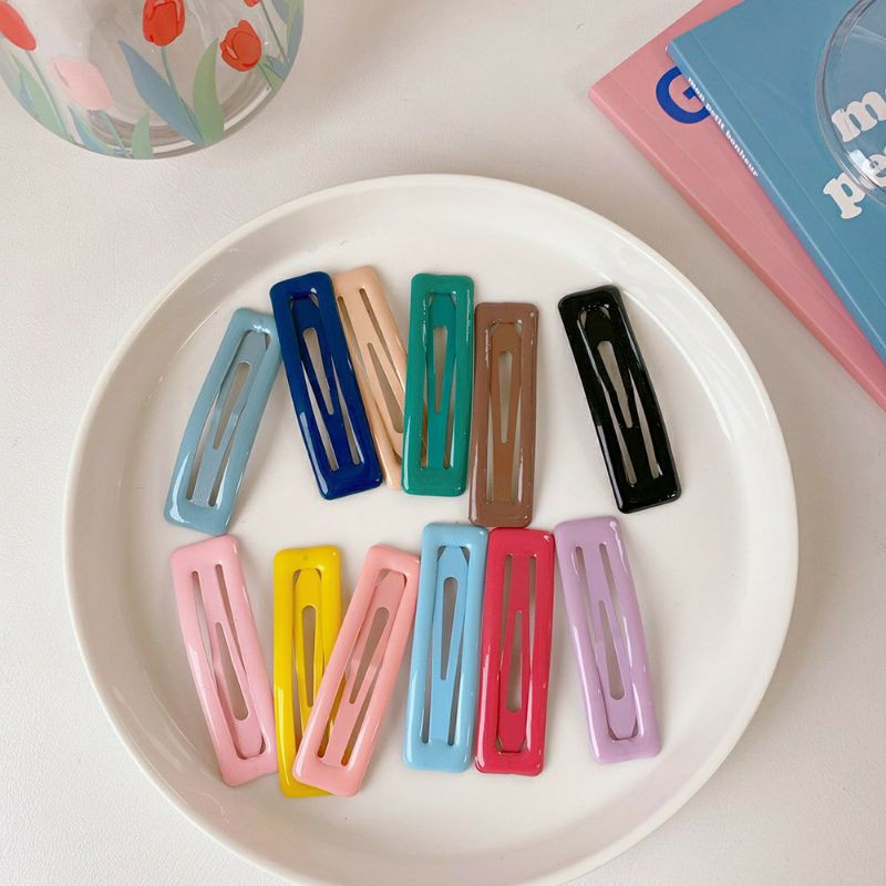 SET 2 CÁI | KẸP TÓC BẤM KIM LOẠI HÌNH CHỮ NHẬT | MÀU TRƠN SƠN BÓNG | VIDEO THẬT | SHOP BEECOW