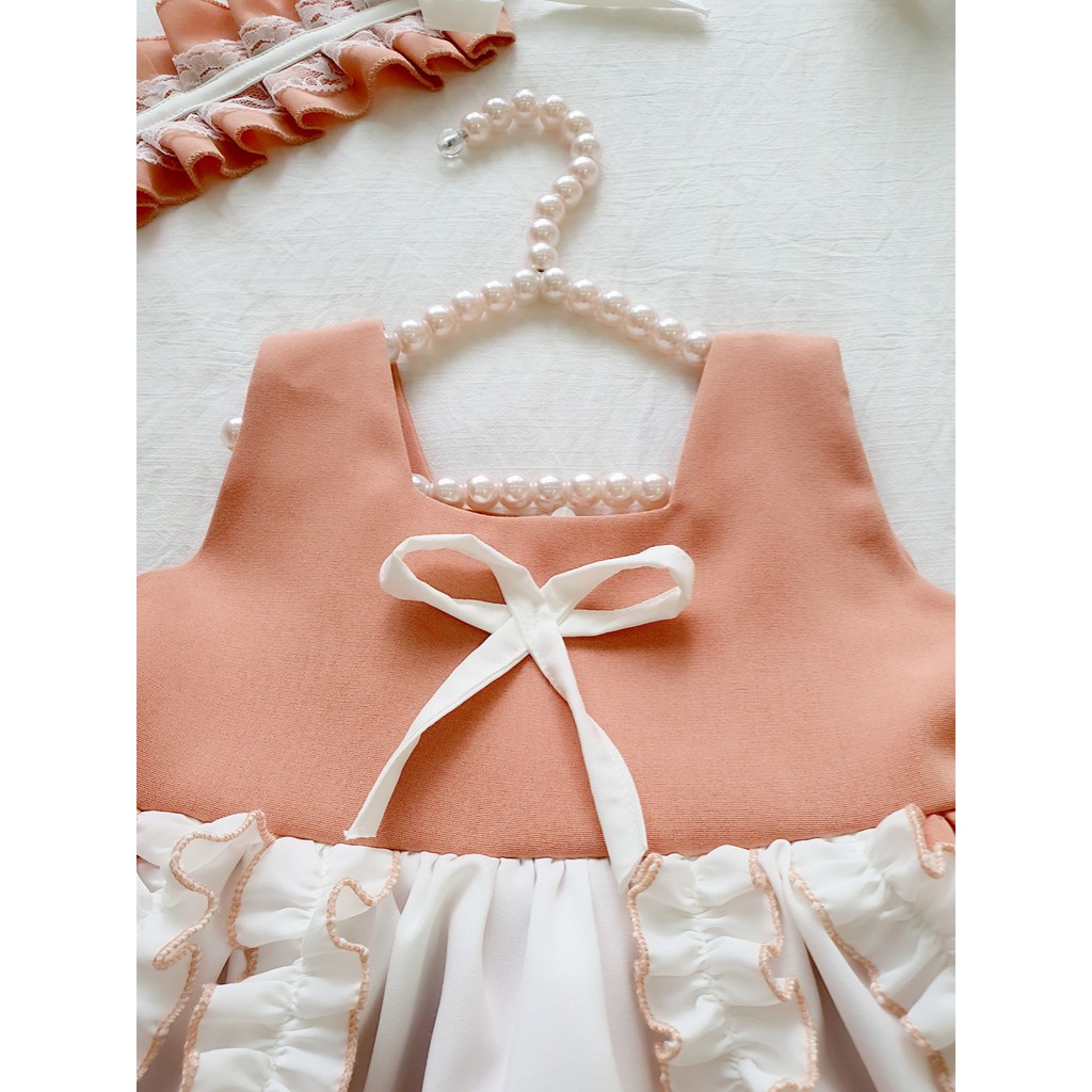 Đầm hầu gái cho bé đẹp❤️ FREESHIP ❤️ Váy trẻ em dáng dolly hồng nude chất đũi cotton size 5kg - 18kg