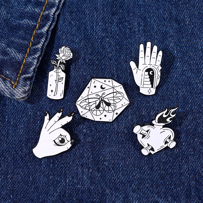 Ghim Cài Áo Hình Trái Tim / Ngọn Lửa / Hoa Hồng / Bướm Tráng Men Phong Cách Punk Sáng Tạo