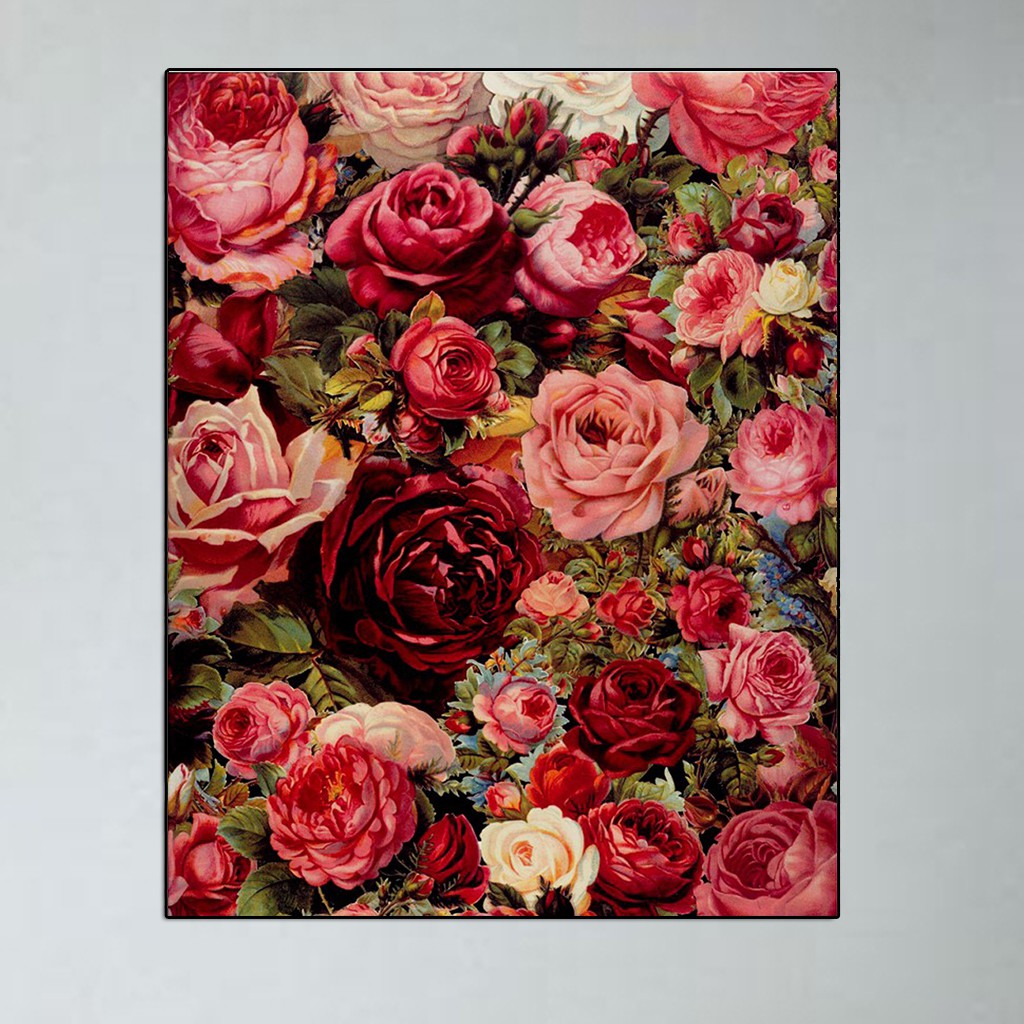 Tranh Sơn Dầu Trang Trí Hình Hoa Hồng Đỏ Không Khung 40x50cm