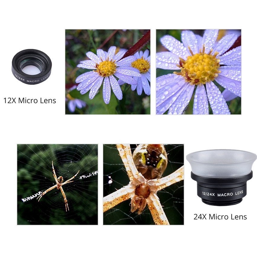 APEXEL Điện thoại Lens 2 Trong 1 Clip-On 12 X Macro + 24 X Super Macro Lens kit Đối với Iphone 7 / 6s / 6s Thêm ios