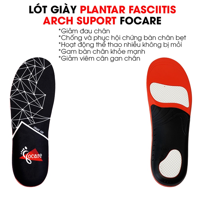 Lót Giày Thể Thao Y Khoa Plantar Fasciitis Arch Support Focare Tốt Cho Gan Bàn Chân LGF03