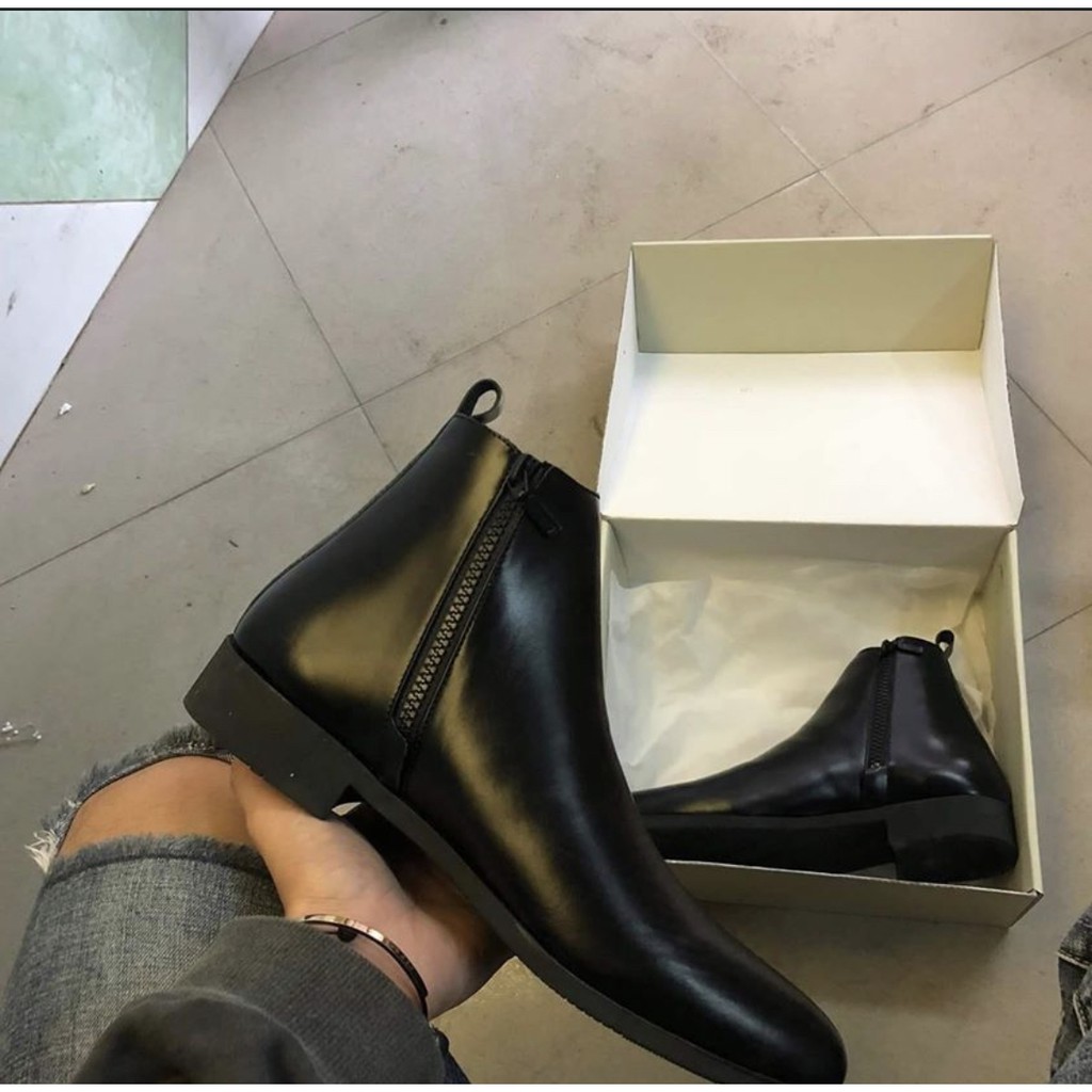 Giày cổ cao kéo khóa, Chelsea boots classic, Da bò nguyên tấm . [ tăng chiều cao]