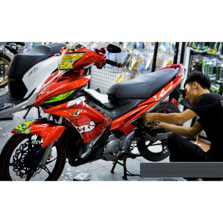 Tem xe exciter 135 cá mập đỏ tươi shark, độ team trùm decal xe máy ex dán đời 2011-2014