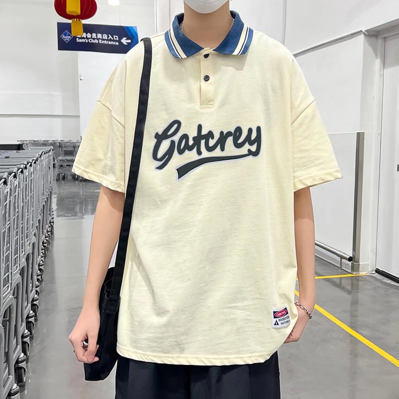 Áo Thun polo Tay Ngắn Có Cổ Thêu Chữ size M-3XL Phong Cách Hip Hop Cho Nam