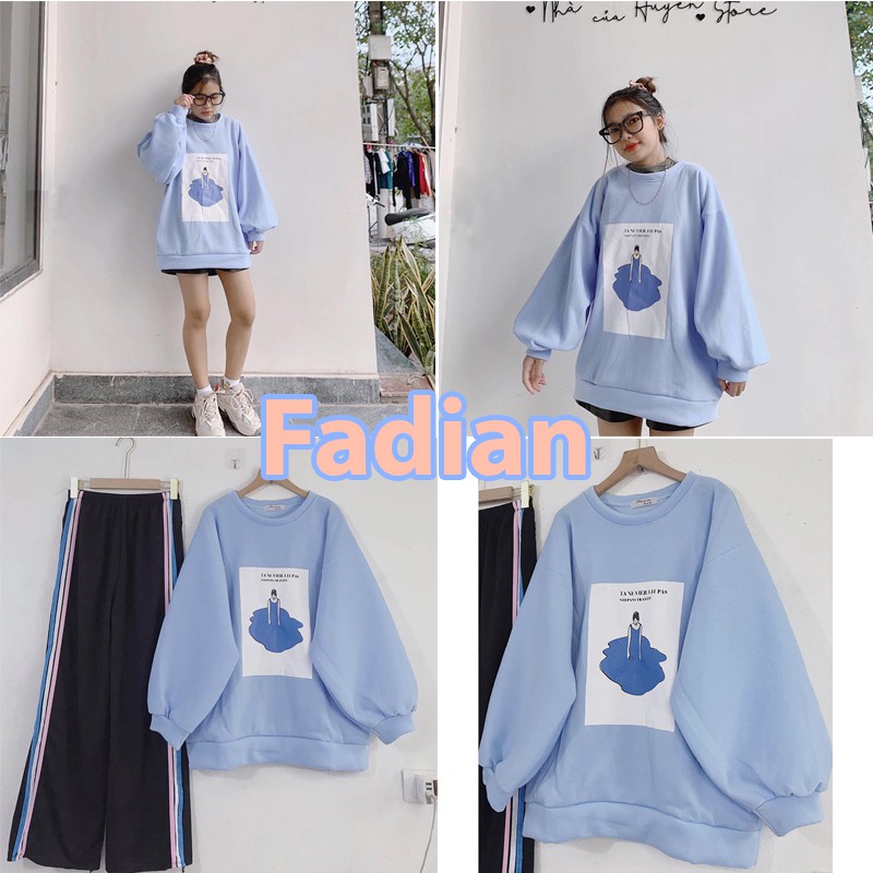 Áo Hoodie Unisex nam nữ form rộng kiểu dáng Sweater chất nỉ ngoại tay bồng phong cách Ulzzang hình nàng tiên xanh LOLITA
