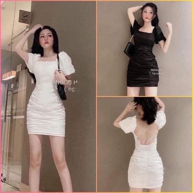 Váy đầm cổ vuông tay ngắn hở lưng siêu sexy