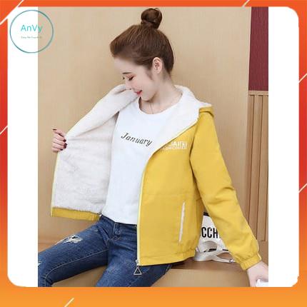 áo khoác lót lông, ÁO KHOÁC_LÔNG_CỪU ĐÓN ĐÔNG 🧥FREESHIP] 🌸 áo khoác kaki lót lông cừu ĐEN | VÀNG | XANH SIÊU XINH🌸