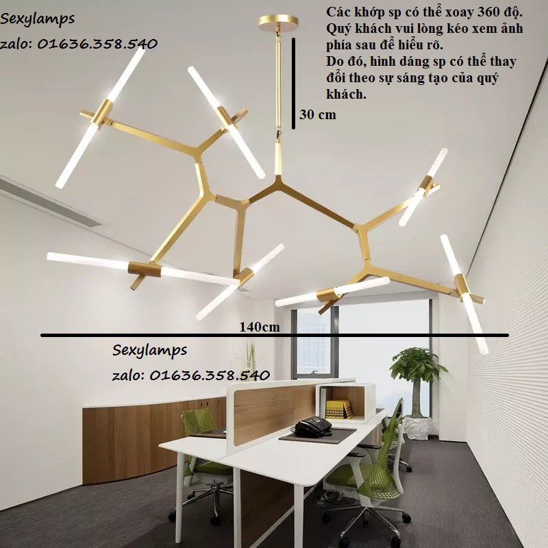 Đèn thả thông tầng, đèn thả phòng khách, đèn thả bàn ăn AGNES CHANDELIER_10 THANH_20 BÓNG LED