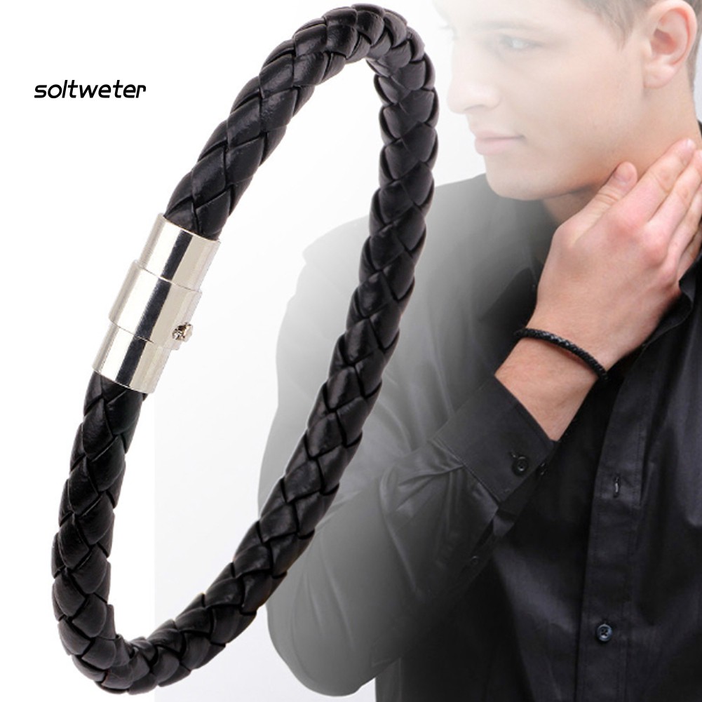 Vòng tay bện dây giả da khóa hít nam châm thời trang