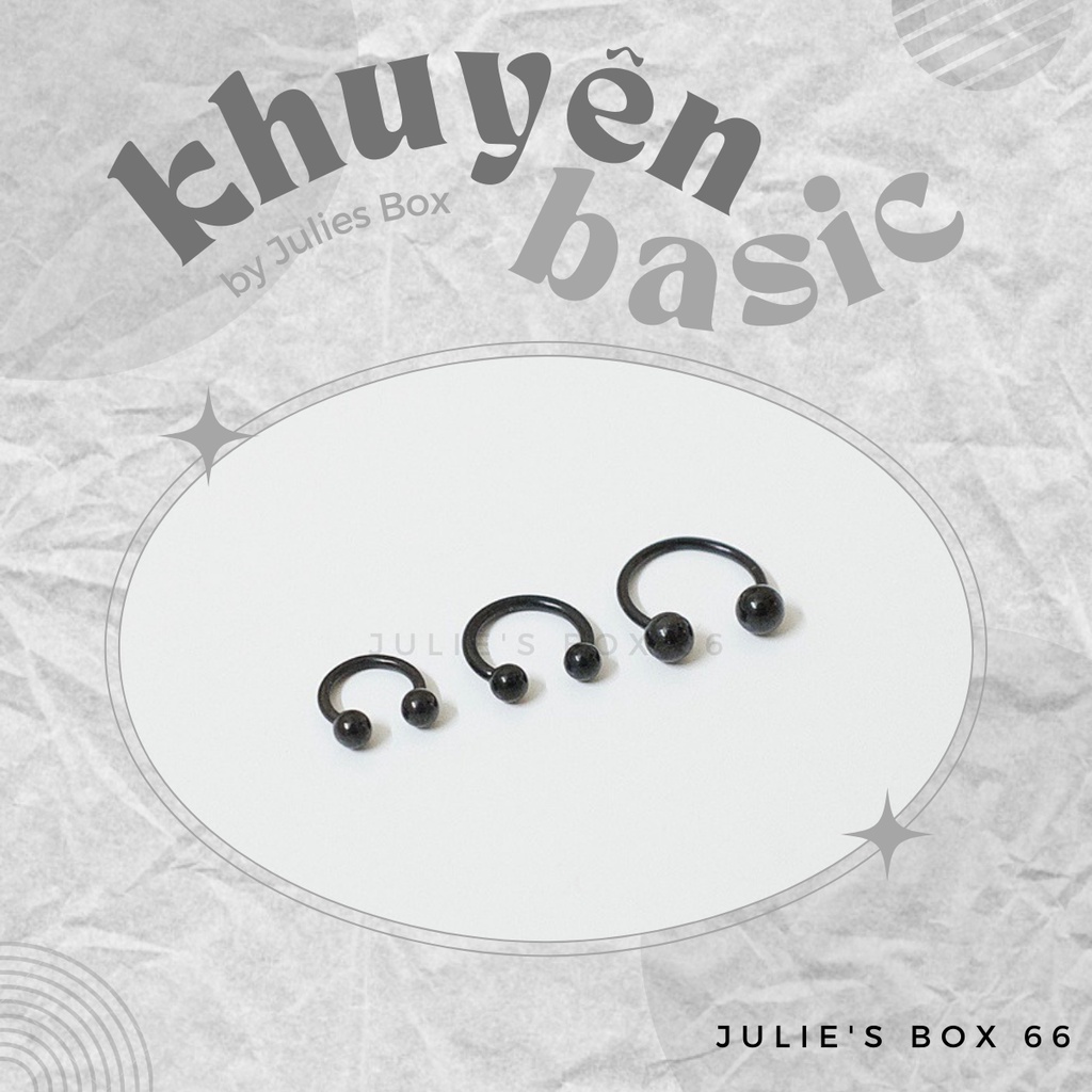 [ 1 Chiếc] Khuyên Tai Bông Tai Chữ U 2 Đầu Bi Tròn Nhiều Size Màu Đen Thép Y Tế Titan Thép Không Gỉ Cá Tính Phong Cách