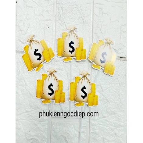 Set túi tiền màu vàng trang trí bánh kem