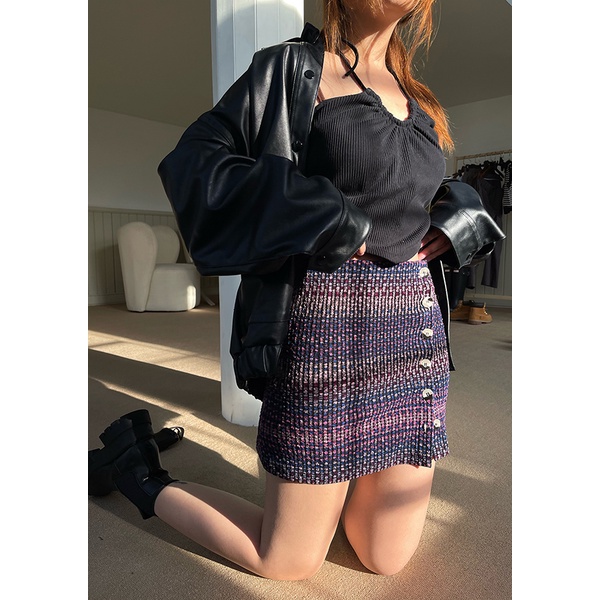 -50% Good Letter H - Áo & Chân Váy Nữ Mini Skirt Nút Cài - Woolen Skirt