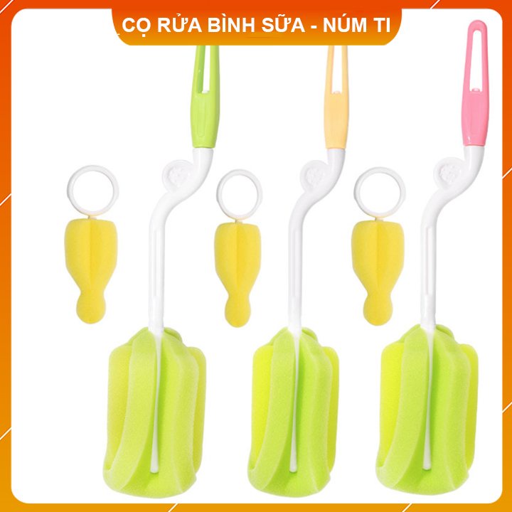 Bộ cọ rửa bình sữa, núm ti, cốc chén 2 chi tiết siêu tiện lợi