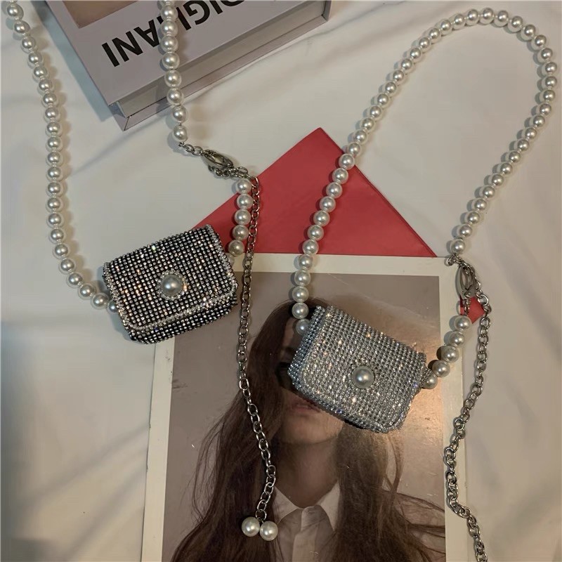 Túi đeo chéo minibag đính đá lấp lánh dây đeo chuỗi ngọc phong cách cá tính SAM SAM BOUTIQUE
