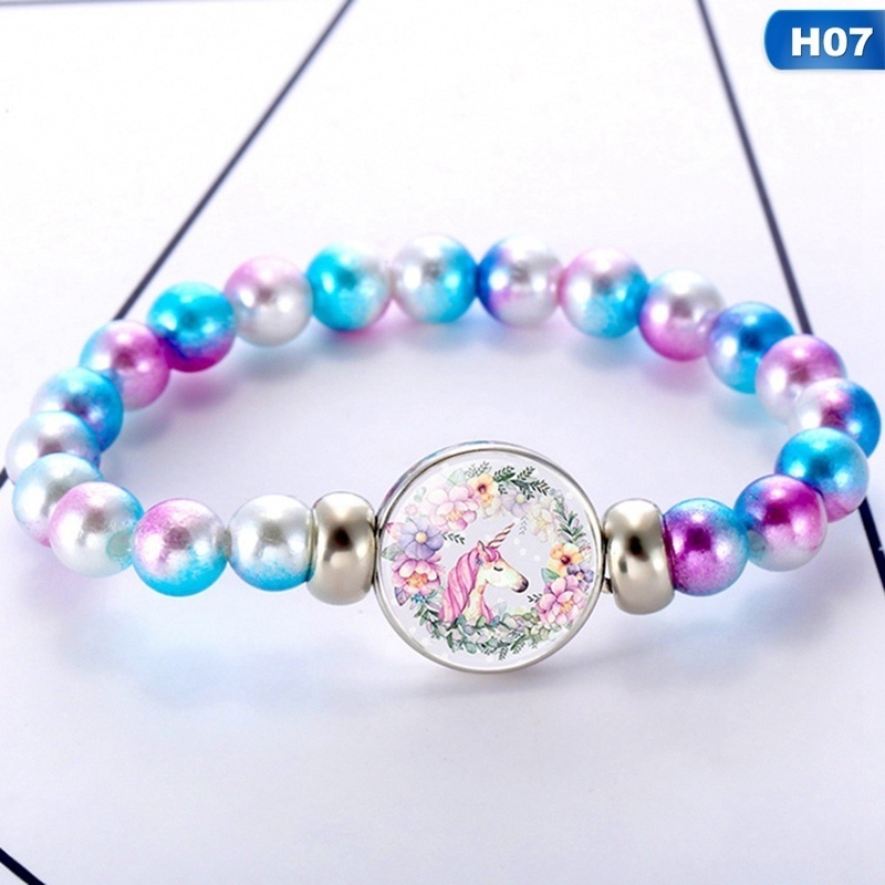 Vòng đeo tay chuỗi hạt thủy tinh hình kỳ lân cầu vồng 12 phong cách cho bé gái