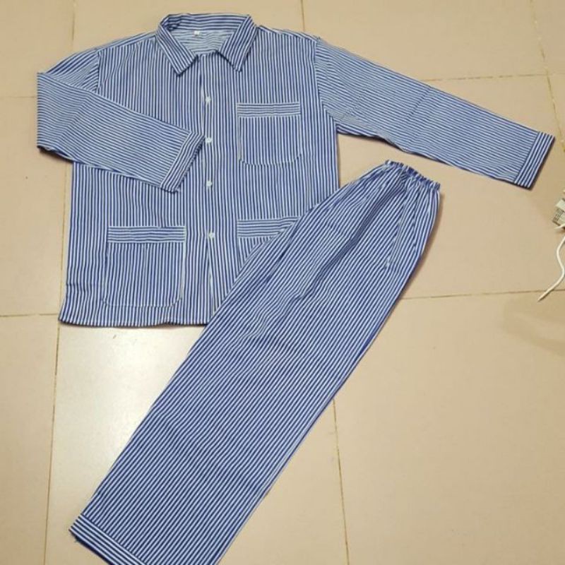 BỘ PIJAMA SỌC TRUNG TUỔI ÁO DÀI QUẦN DÀI
