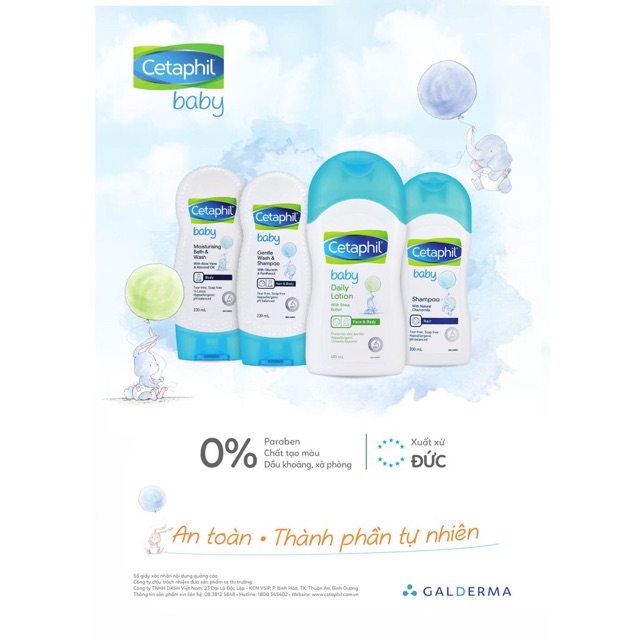  Sữa tắm gội 2 trong 1 Cetaphil Baby Gentle Wash & Shampoo 230ml cho bé