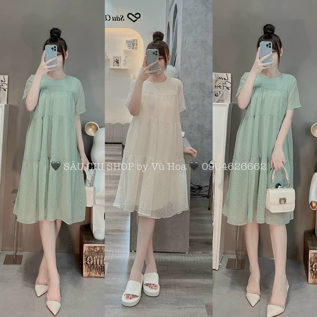 Váy bàu đẹp thời trang von nhẹ mùa hè- Đầm bầu thiết kế suông 45-70kg mùa hè