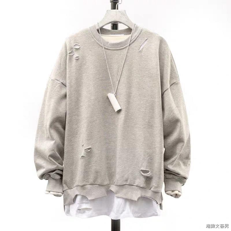 ❣Áo Sweater Cổ Tròn Giả Nhiều Lớp Phối Rách Thời Trang Thu Đông Cho Nam