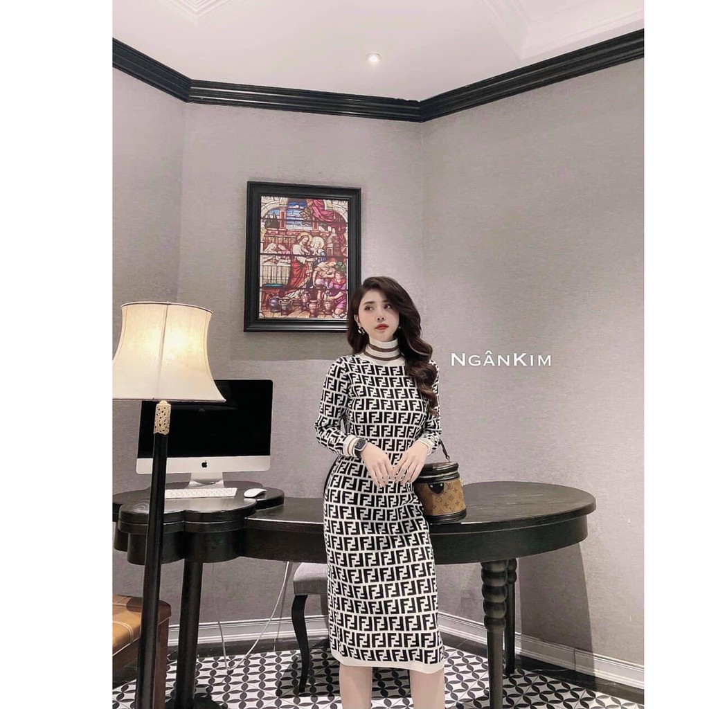 Váy len họa tiết ôm dáng chất mịn