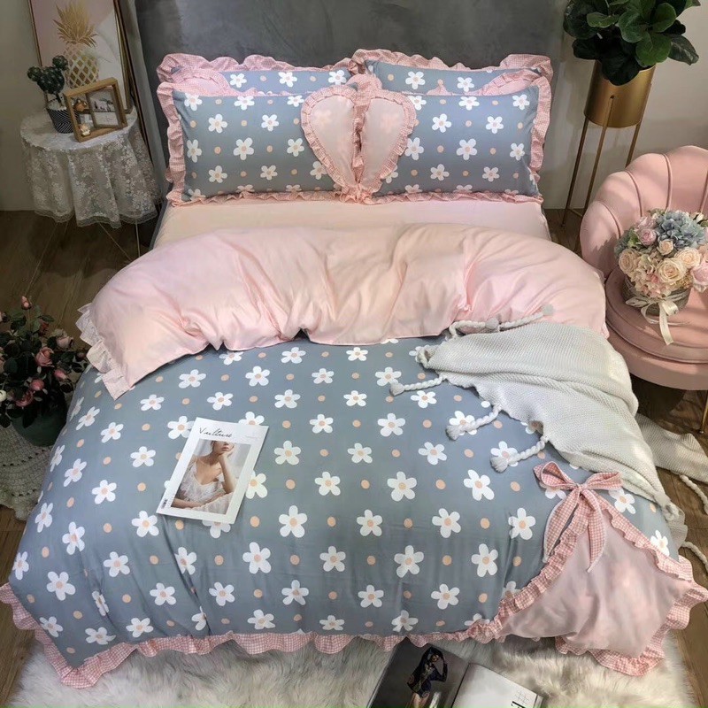 Set Chăn Ga Gối Cotton Hoạt Tính Viền Bèo /Phối Thắt Nơ siêu Kute | BigBuy360 - bigbuy360.vn