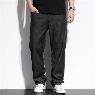 Quần jeans denim lụa mỏng ống suông rộng co giãn cỡ lớn cho nam