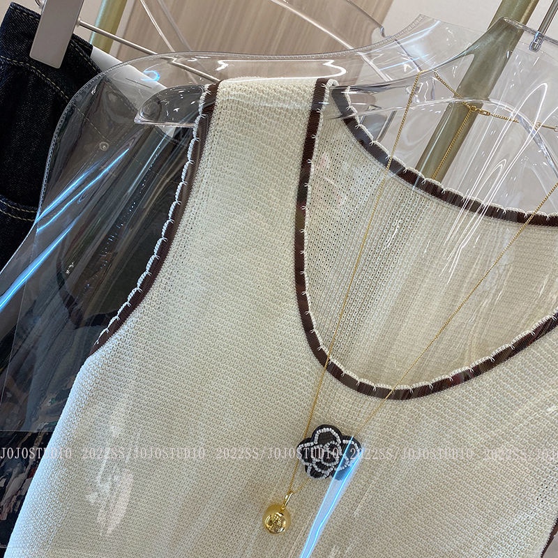 Áo Thun Dệt Kim Không Tay In Hình Hoa Trà Sang Trọng Độc Đáo Thời Trang Mùa Hè Mới Cho Nữ