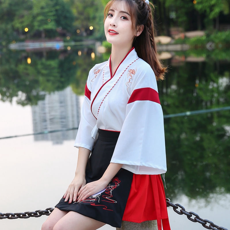 Improved Hanfu cat female student costume and two-piece embroidered collar everyday Chinese style wild summer style | BigBuy360 - bigbuy360.vn