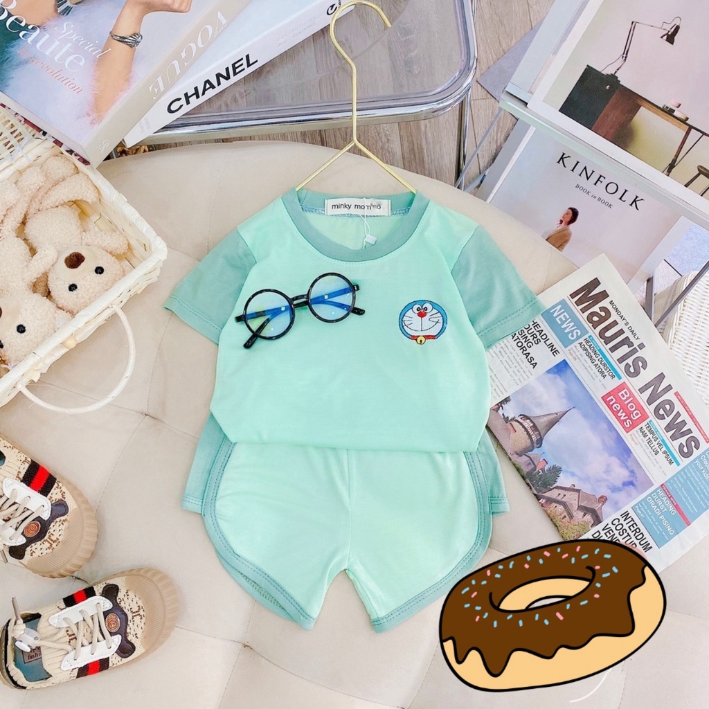 Quần Áo Trẻ Em, Bộ Minky Mom Cộc Tay Chất Thun Lạnh Thêu Hình Chuột Mèo